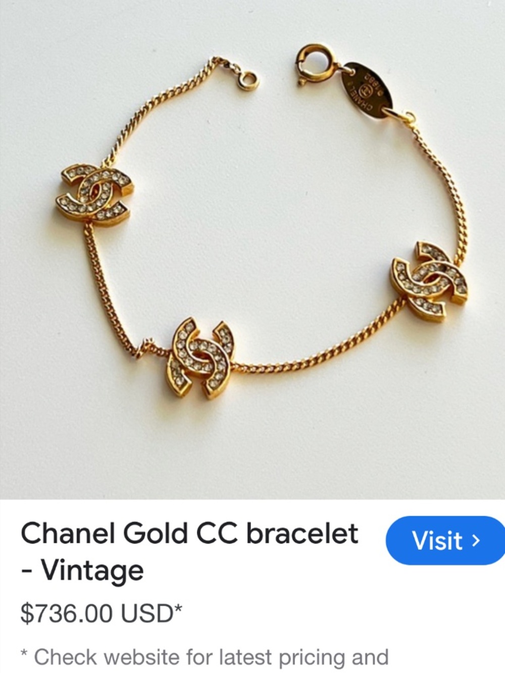 Chanel logo cc crystal gold vintage bracelet - Picture 4 of 5